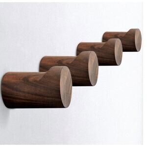 Walnut Wall Hooks Set of Four Wooden Peg Knobs NEW IN PKG